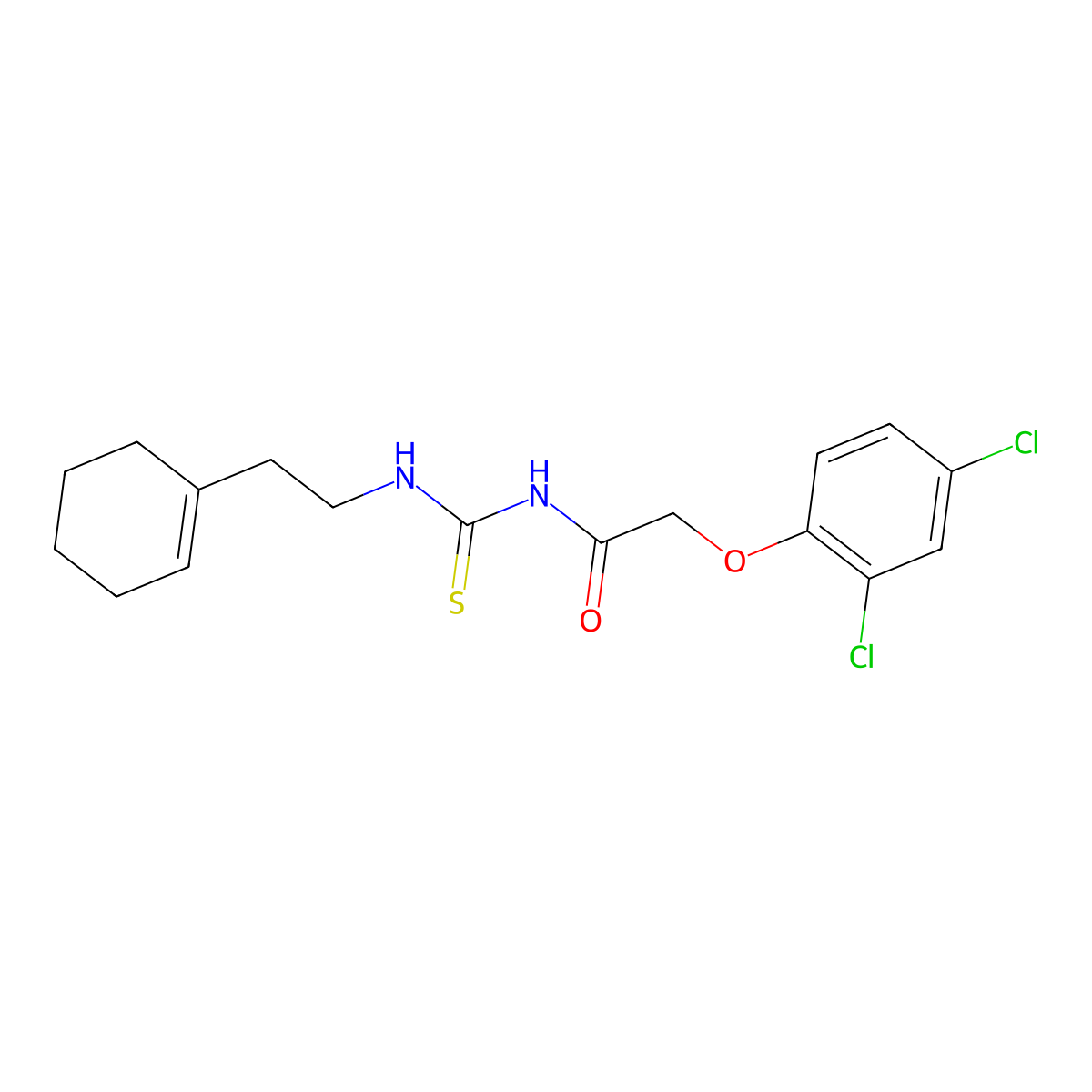 N-[2-(cyclohexen-1-yl)ethylcarbamothioyl]-2-(2,4-dichlorophenoxy)acetamide molecular structure, CAS 642958-06-3