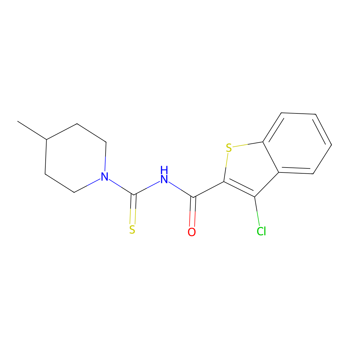 3-chloro-N-(4-methylpiperidine-1-carbothioyl)-1-benzothiophene-2-carboxamide molecular structure, CAS 642959-51-1