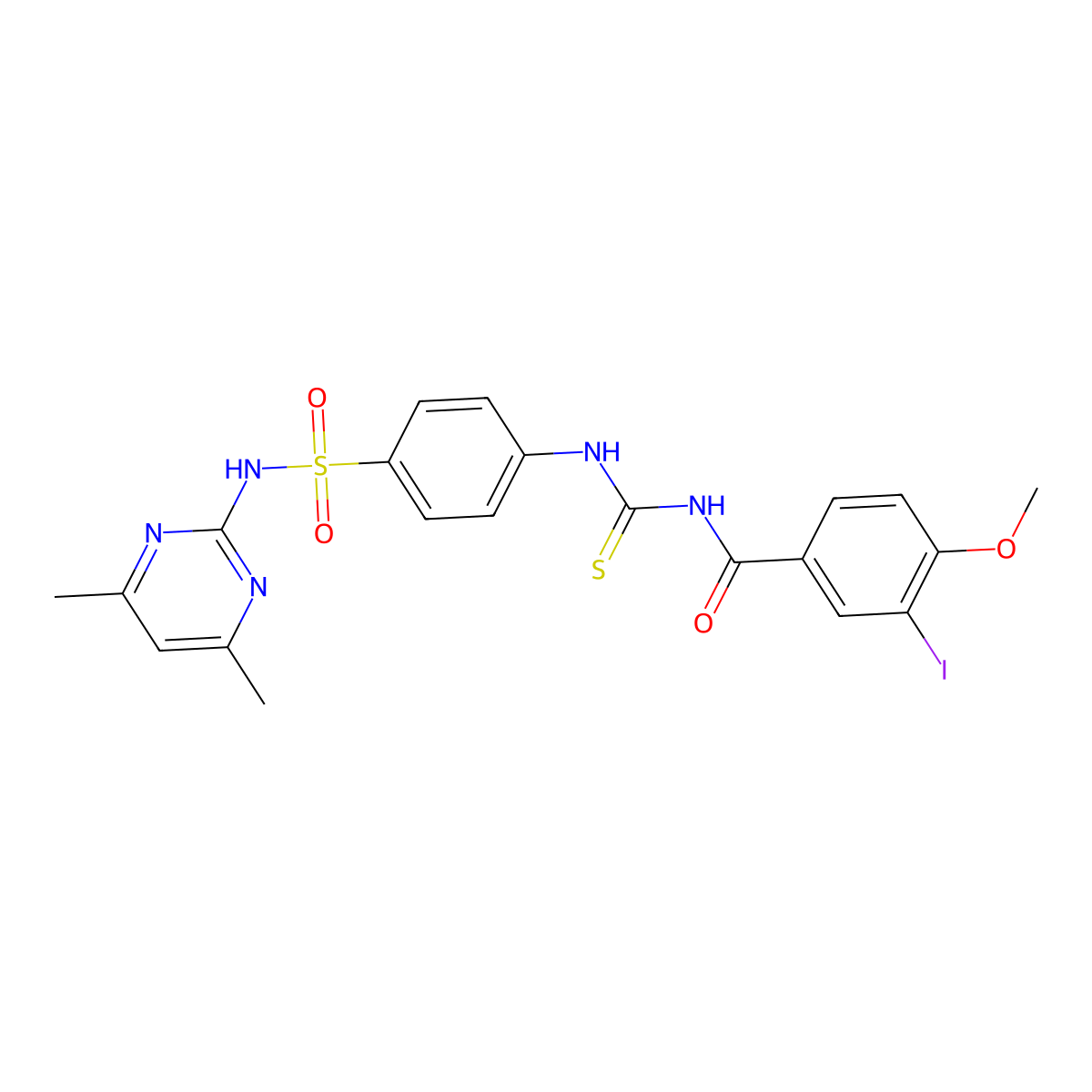 N-[[4-[(4,6-dimethylpyrimidin-2-yl)sulfamoyl]phenyl]carbamothioyl]-3-iodo-4-methoxybenzamide molecular structure, CAS 642961-84-0