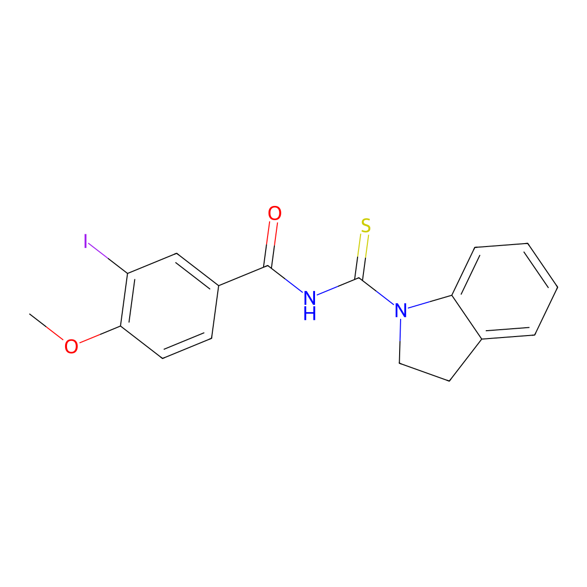 N-(2,3-dihydro-1H-indol-1-ylcarbonothioyl)-3-iodo-4-methoxybenzamide molecular structure, CAS 642961-92-0