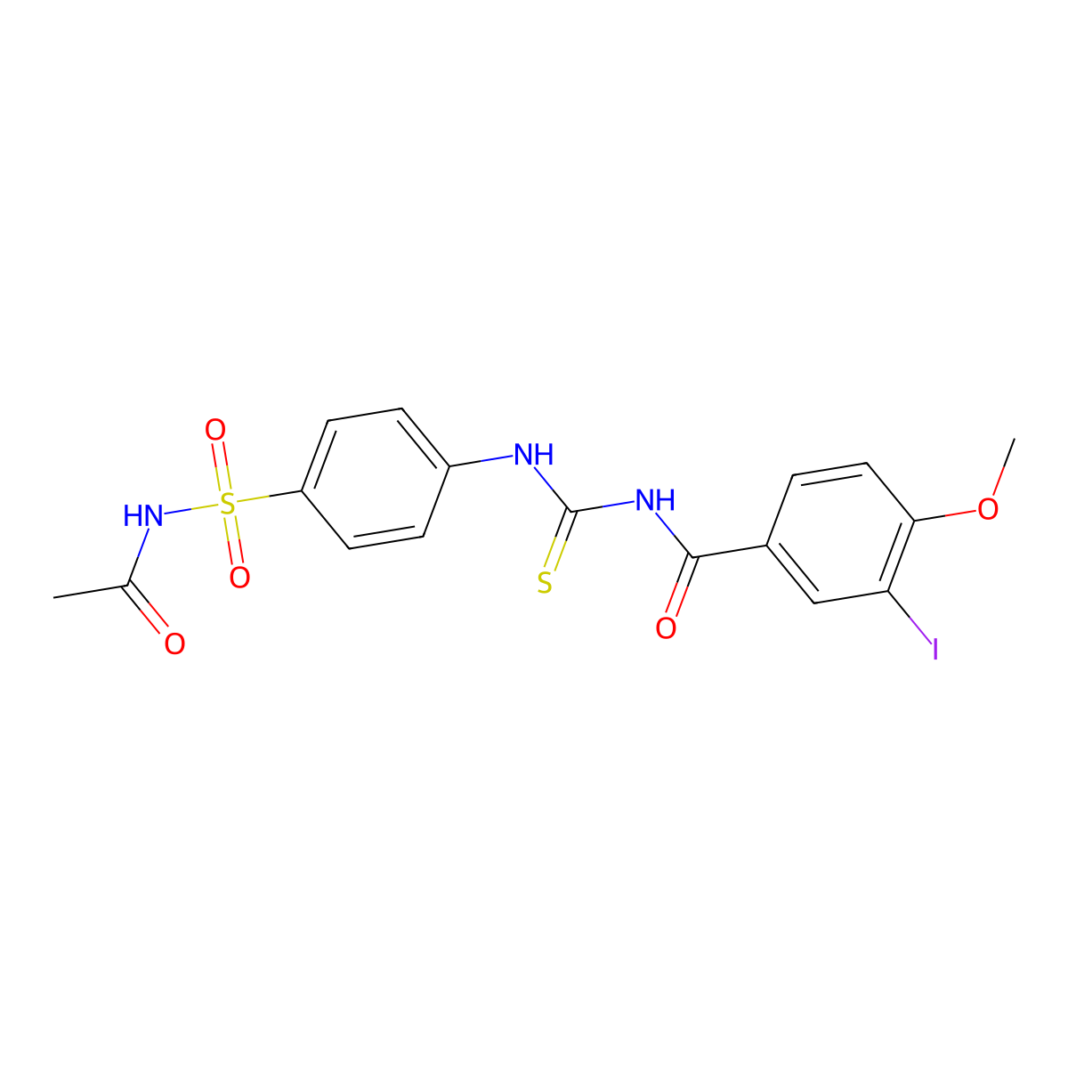 N-[[4-(acetylsulfamoyl)phenyl]carbamothioyl]-3-iodo-4-methoxybenzamide molecular structure, CAS 642962-32-1