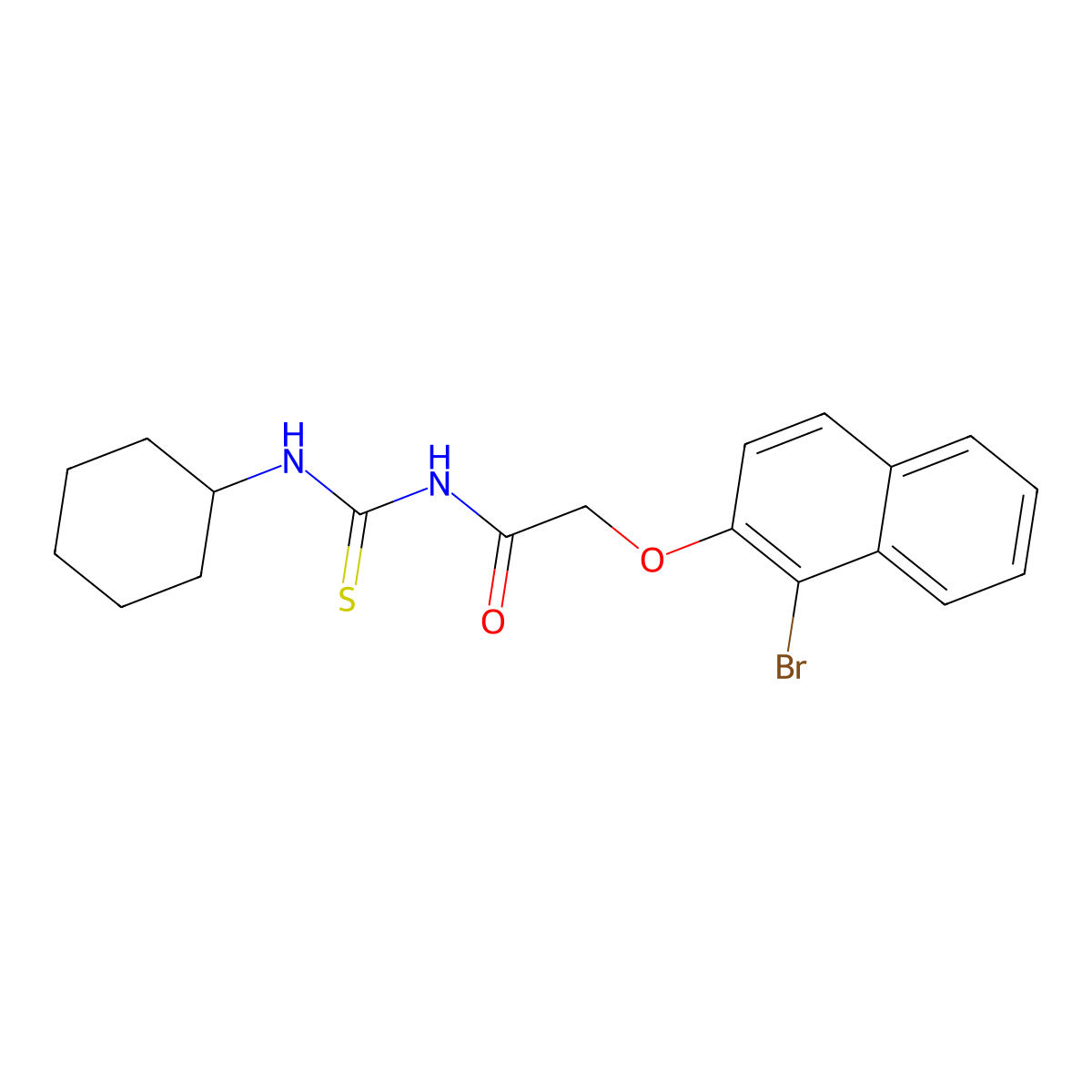 2-(1-bromonaphthalen-2-yl)oxy-N-(cyclohexylcarbamothioyl)acetamide molecular structure, CAS 642963-31-3