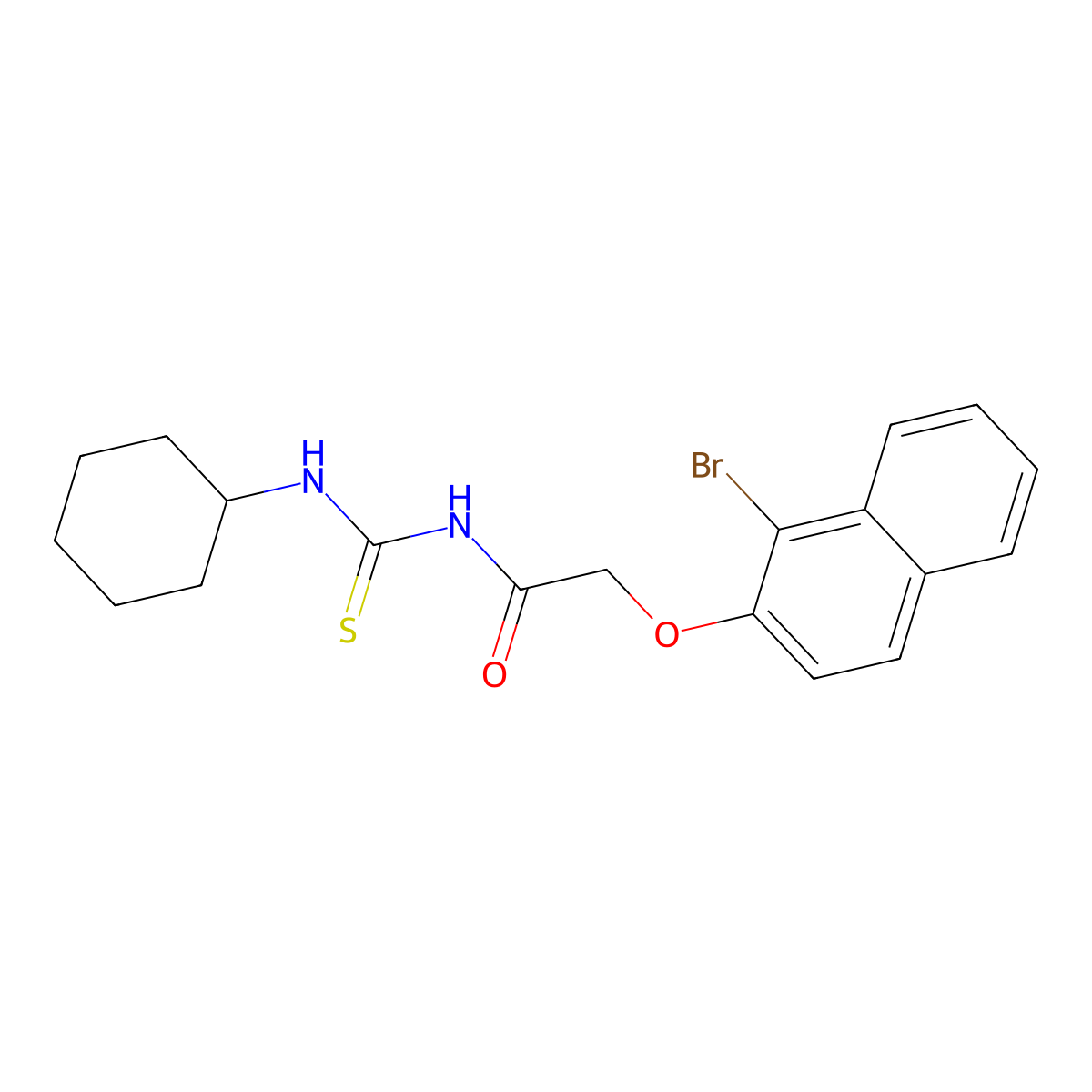 2-(1-bromonaphthalen-2-yl)oxy-N-(cyclohexylcarbamothioyl)acetamide molecular structure, CAS 642963-31-3