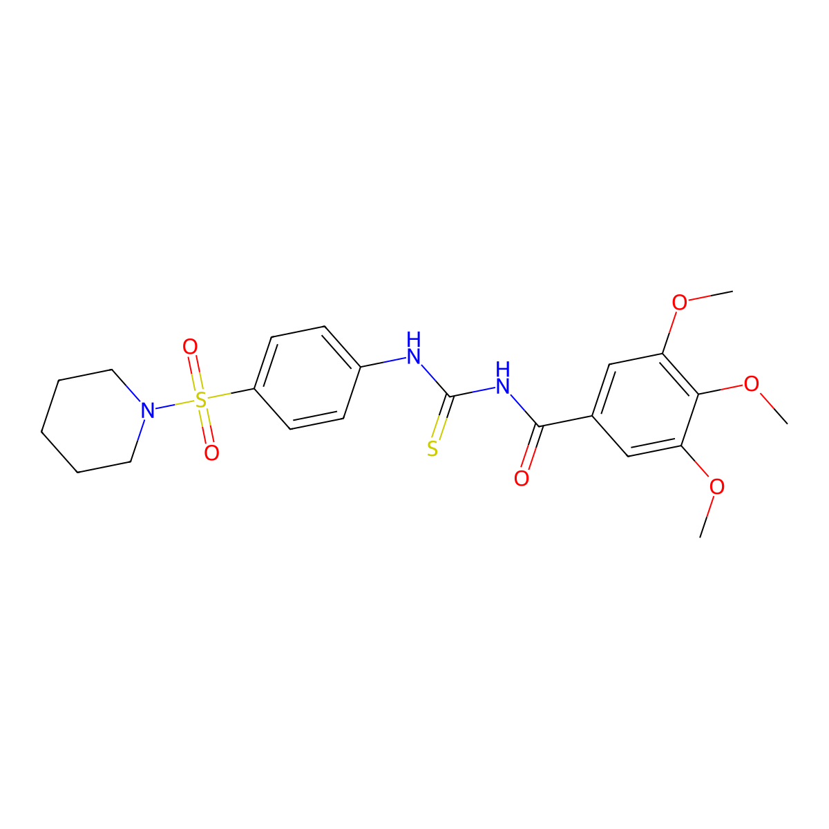 3,4,5-trimethoxy-N-((4-(piperidin-1-ylsulfonyl)phenyl)carbamothioyl)benzamide molecular structure, CAS 642964-48-5