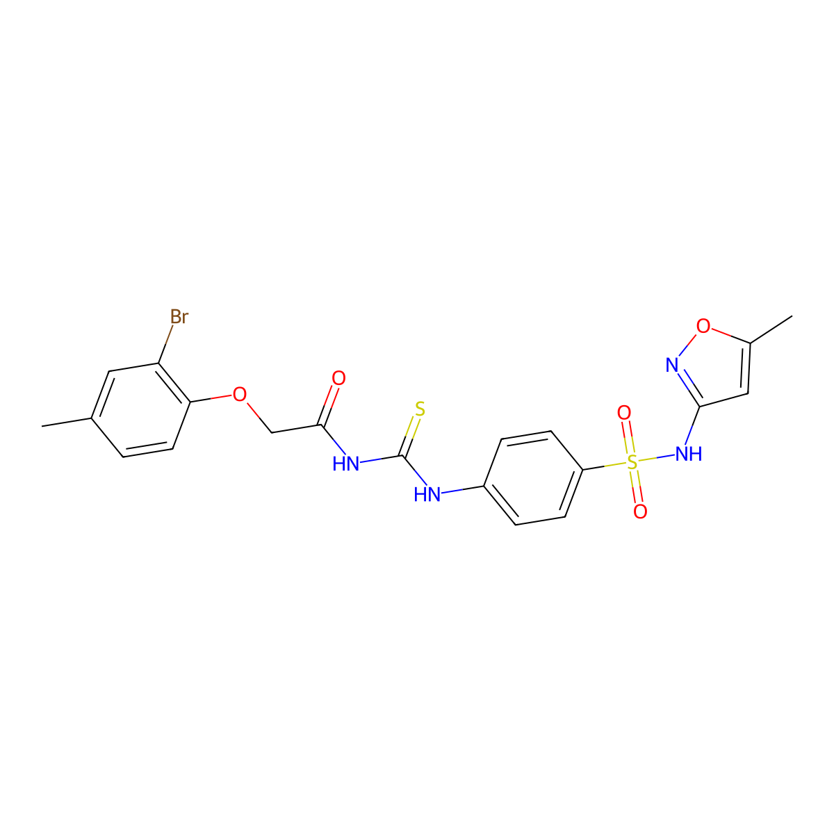 2-(2-bromo-4-methylphenoxy)-N-[[4-[(5-methyl-1,2-oxazol-3-yl)sulfamoyl]phenyl]carbamothioyl]acetamide molecular structure, CAS 642969-10-6
