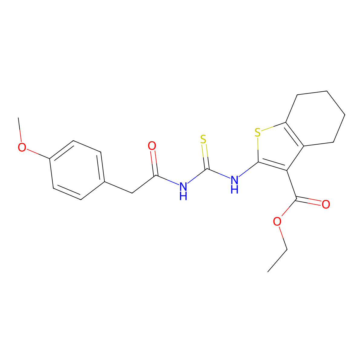 Ethyl 2-({[(4-methoxyphenyl)acetyl]carbamothioyl}amino)-4,5,6,7-tetrahydro-1-benzothiophene-3-carboxylate molecular structure, CAS 642970-99-8
