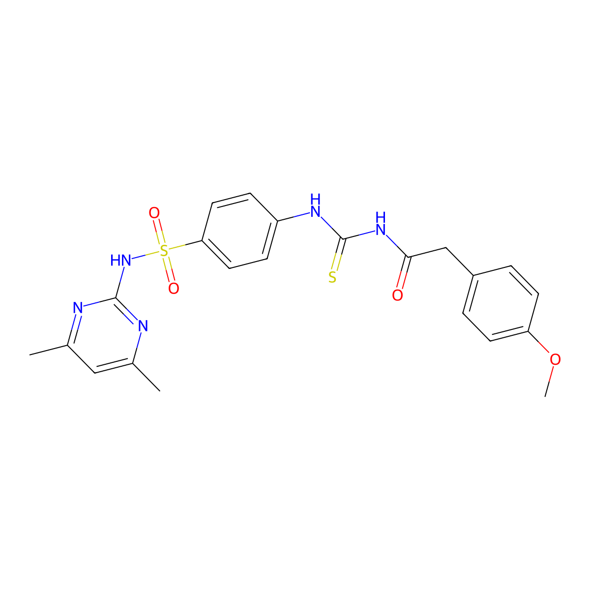 N-({4-[(4,6-dimethylpyrimidin-2-yl)sulfamoyl]phenyl}carbamothioyl)-2-(4-methoxyphenyl)acetamide molecular structure, CAS 642971-03-7