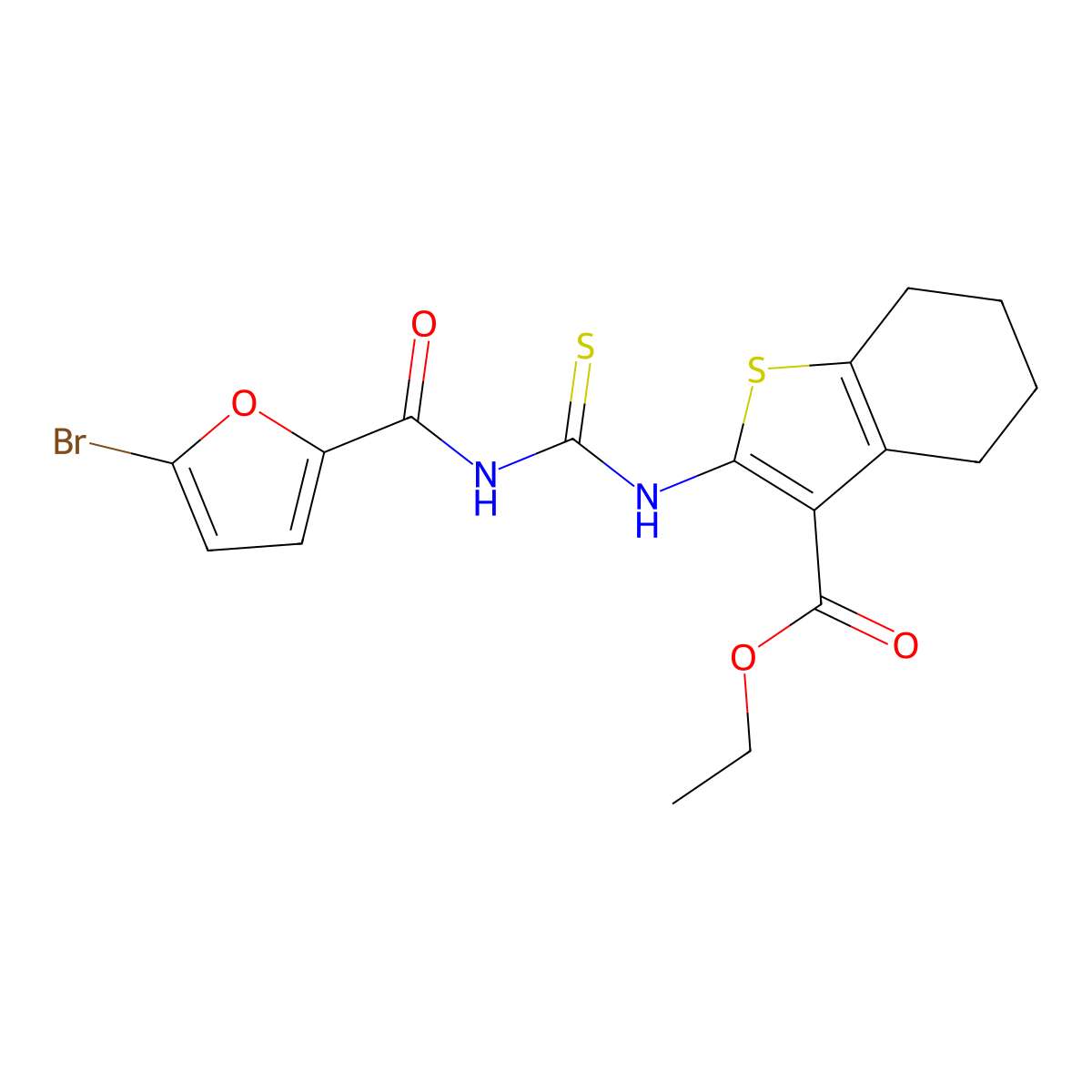 Ethyl 2-[(5-bromofuran-2-carbonyl)carbamothioylamino]-4,5,6,7-tetrahydro-1-benzothiophene-3-carboxylate molecular structure, CAS 642973-68-0