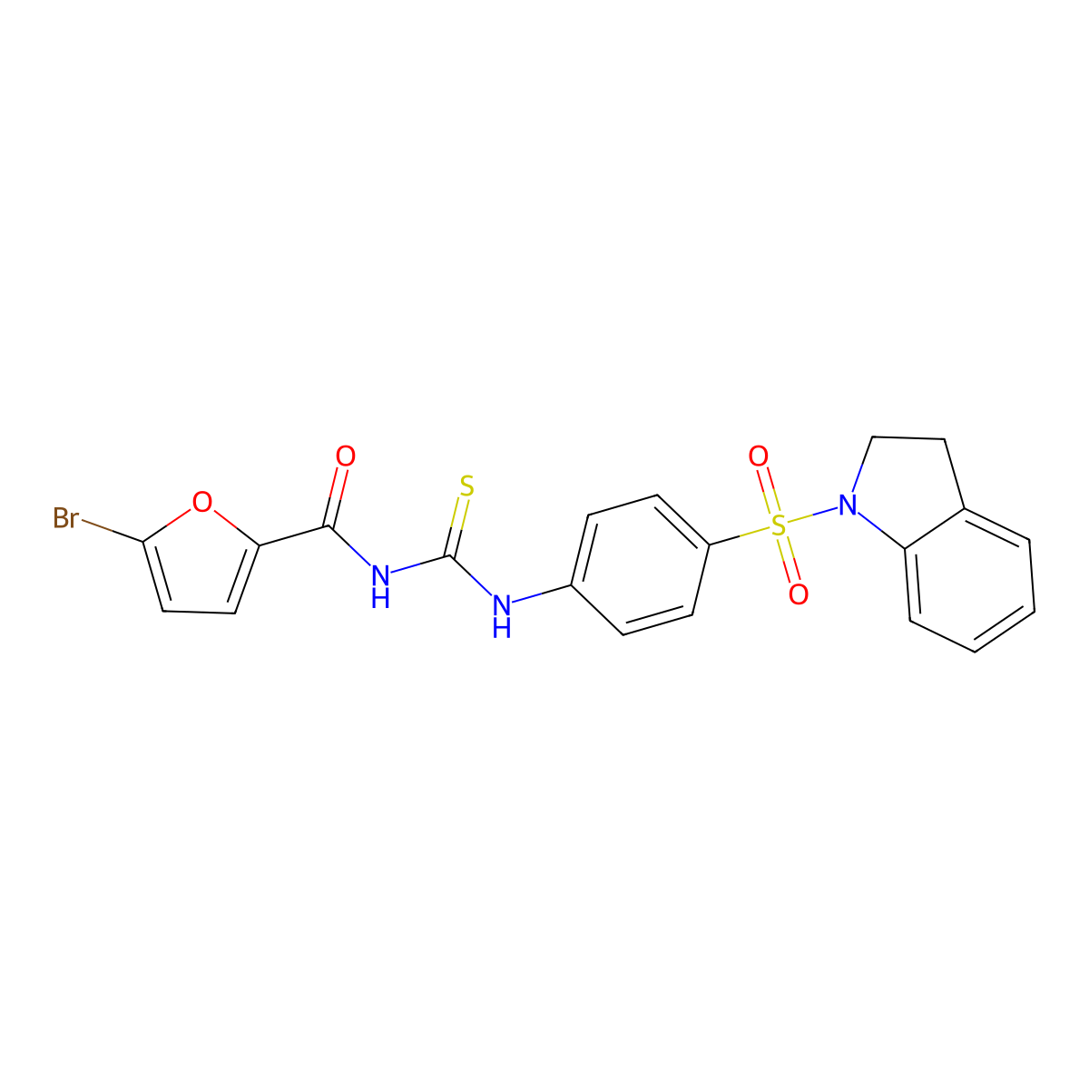5-bromo-N-[[4-(2,3-dihydroindol-1-ylsulfonyl)phenyl]carbamothioyl]furan-2-carboxamide molecular structure, CAS 642973-85-1