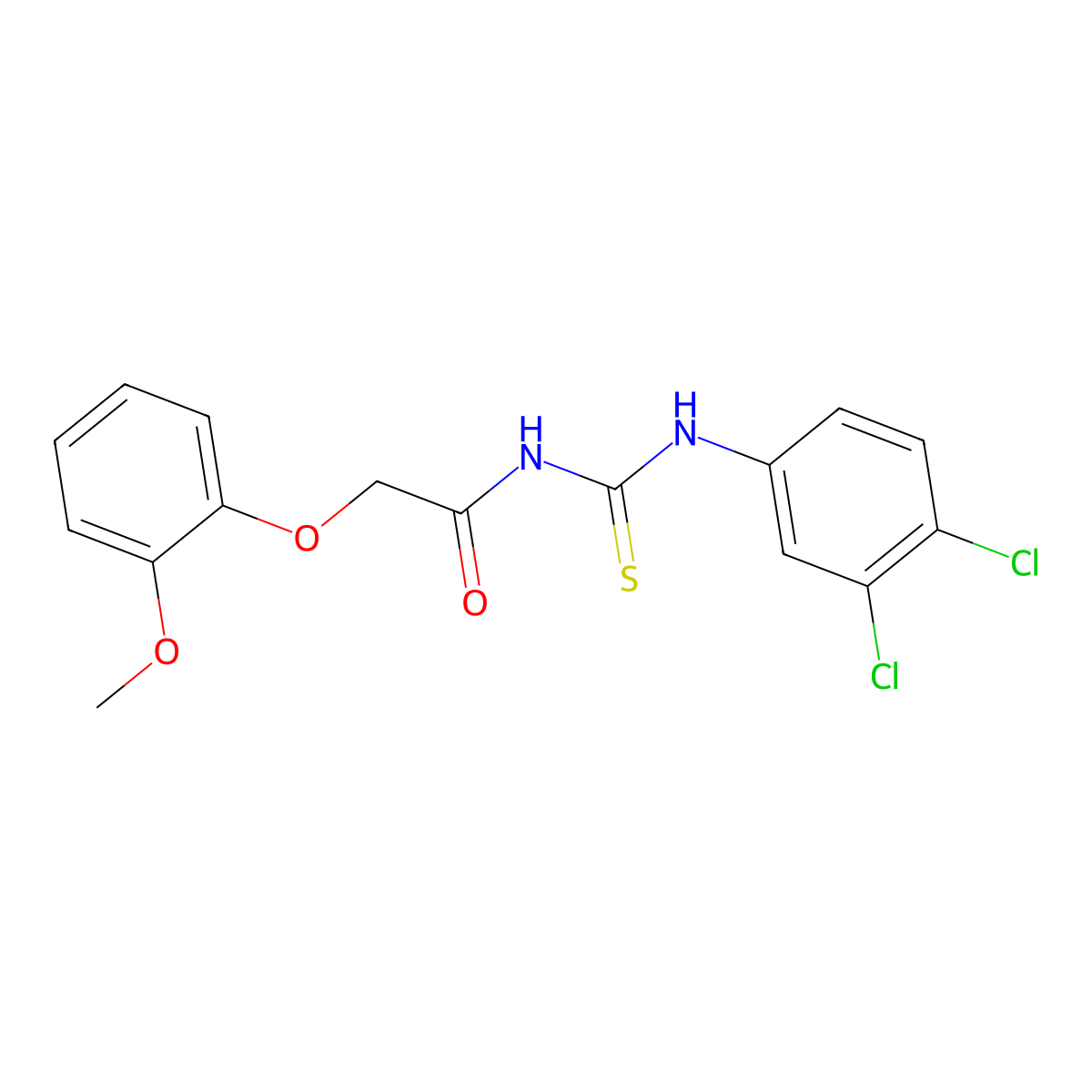 N-[(3,4-dichlorophenyl)carbamothioyl]-2-(2-methoxyphenoxy)acetamide molecular structure, CAS 642973-94-2