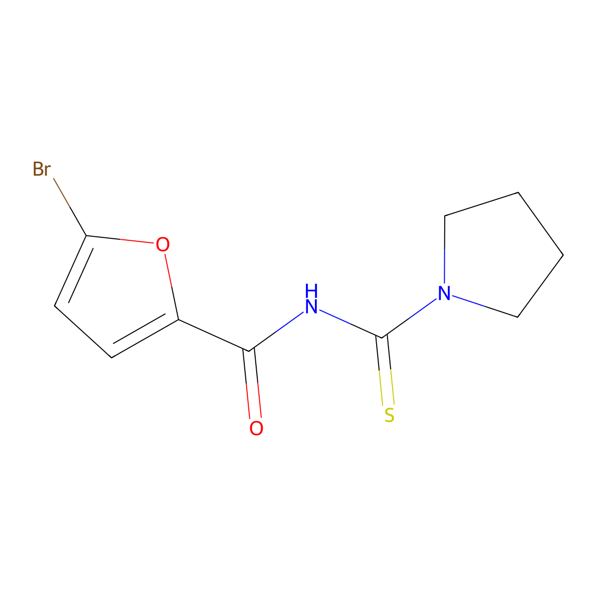 5-bromo-N-(pyrrolidin-1-ylcarbonothioyl)furan-2-carboxamide molecular structure, CAS 642973-95-3
