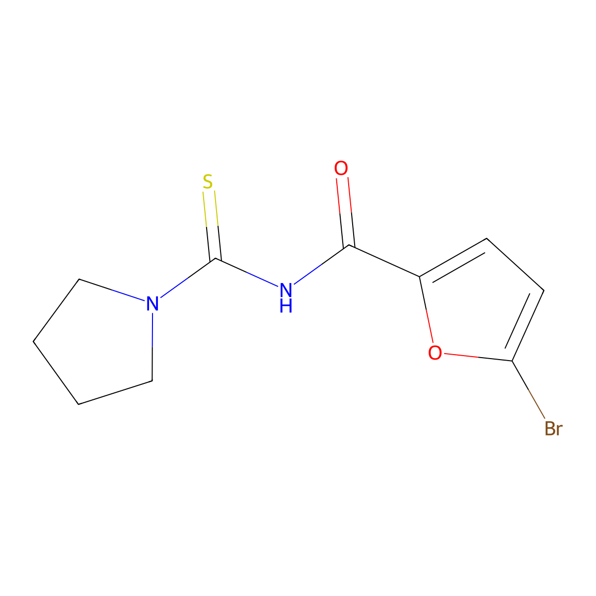 5-bromo-N-(pyrrolidin-1-ylcarbonothioyl)furan-2-carboxamide molecular structure, CAS 642973-95-3