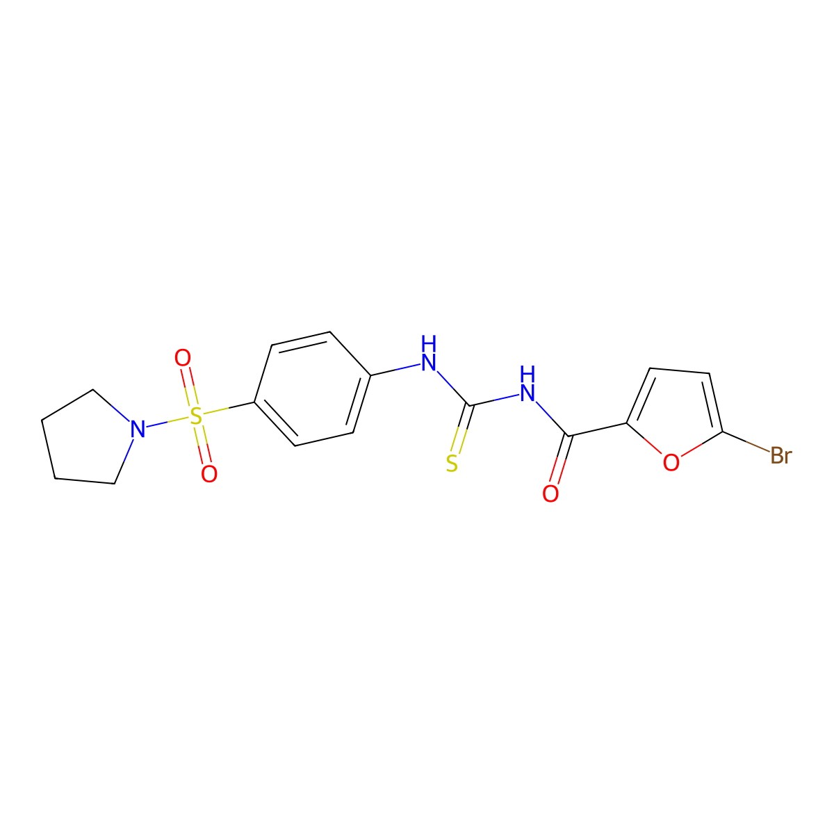 5-bromo-N-((4-(pyrrolidin-1-ylsulfonyl)phenyl)carbamothioyl)furan-2-carboxamide molecular structure, CAS 642973-96-4