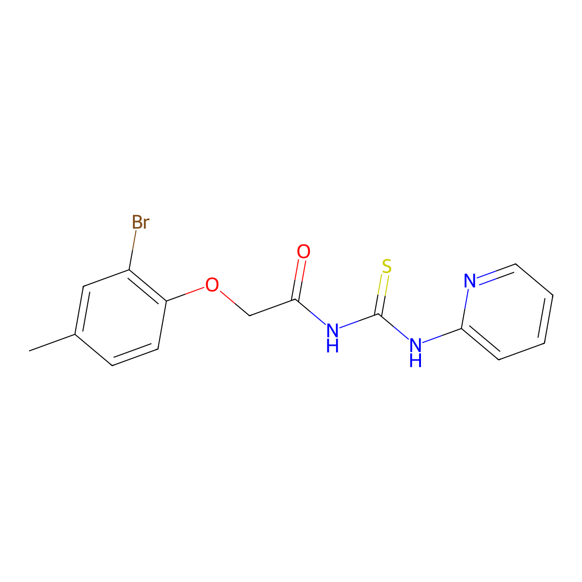 2-(2-bromo-4-methylphenoxy)-N-(pyridin-2-ylcarbamothioyl)acetamide molecular structure, CAS 642975-70-0