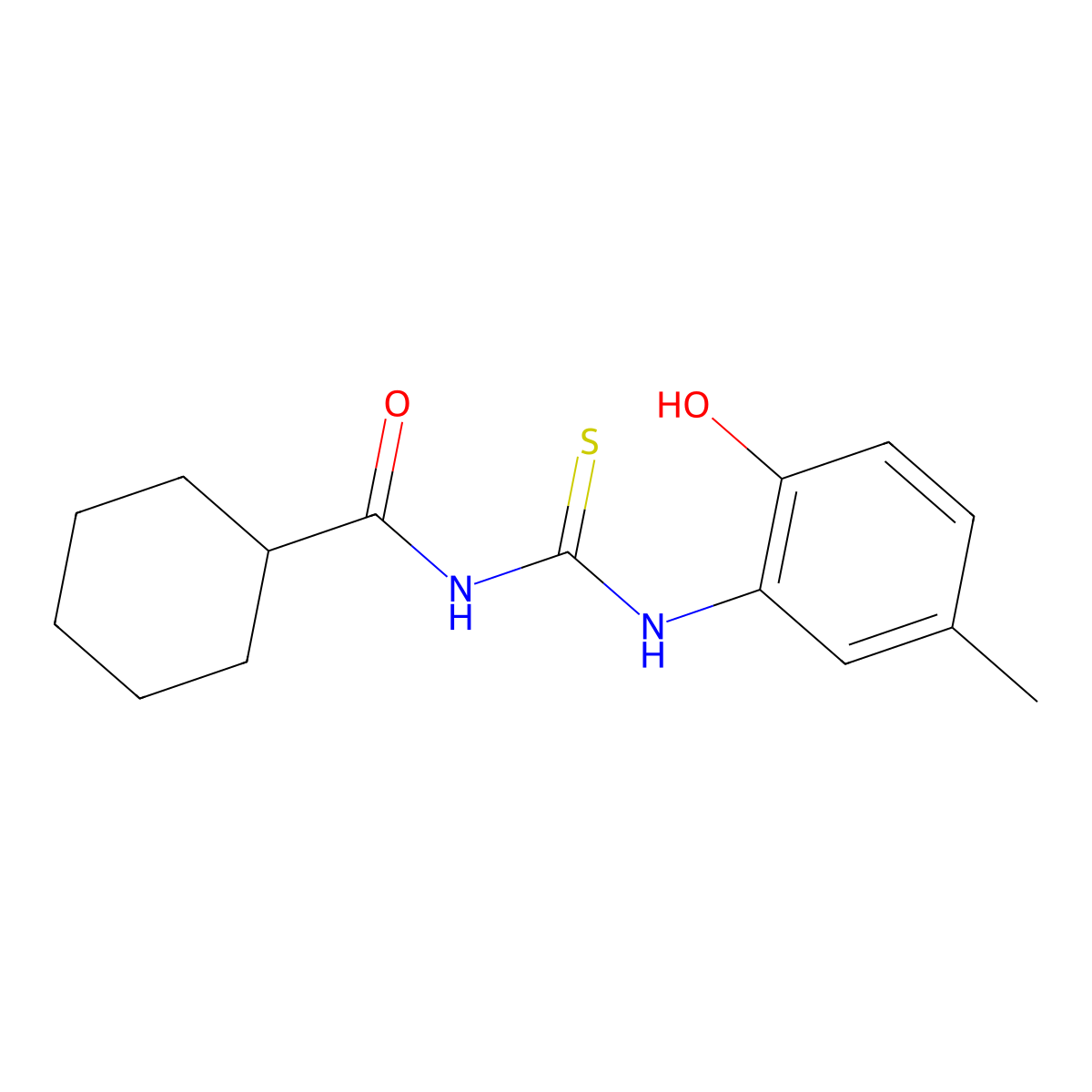 N-[(2-hydroxy-5-methylphenyl)carbamothioyl]cyclohexanecarboxamide molecular structure, CAS 642977-54-6