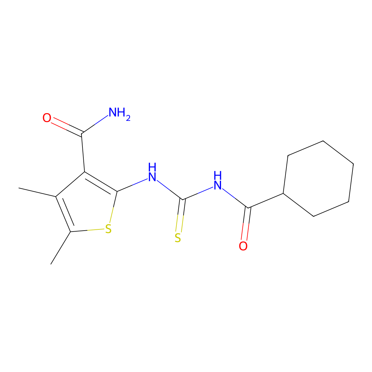 2-(Cyclohexanecarbonylcarbamothioylamino)-4,5-dimethylthiophene-3-carboxamide molecular structure, CAS 642978-02-7