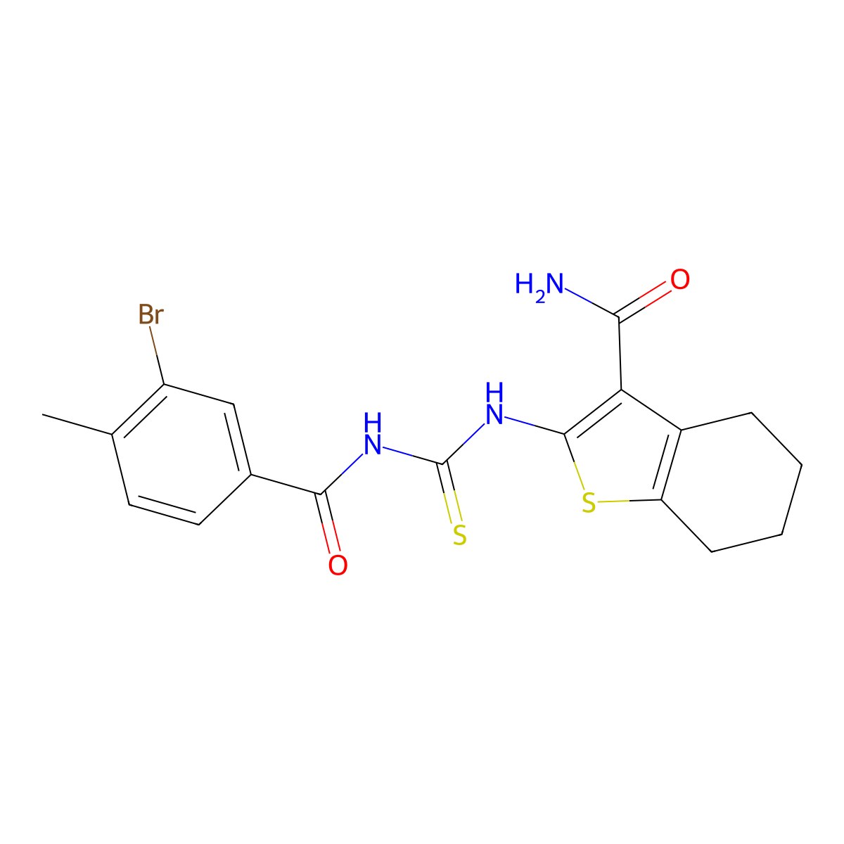 2-[(3-Bromo-4-methylbenzoyl)carbamothioylamino]-4,5,6,7-tetrahydro-1-benzothiophene-3-carboxamide molecular structure, CAS 642980-06-1