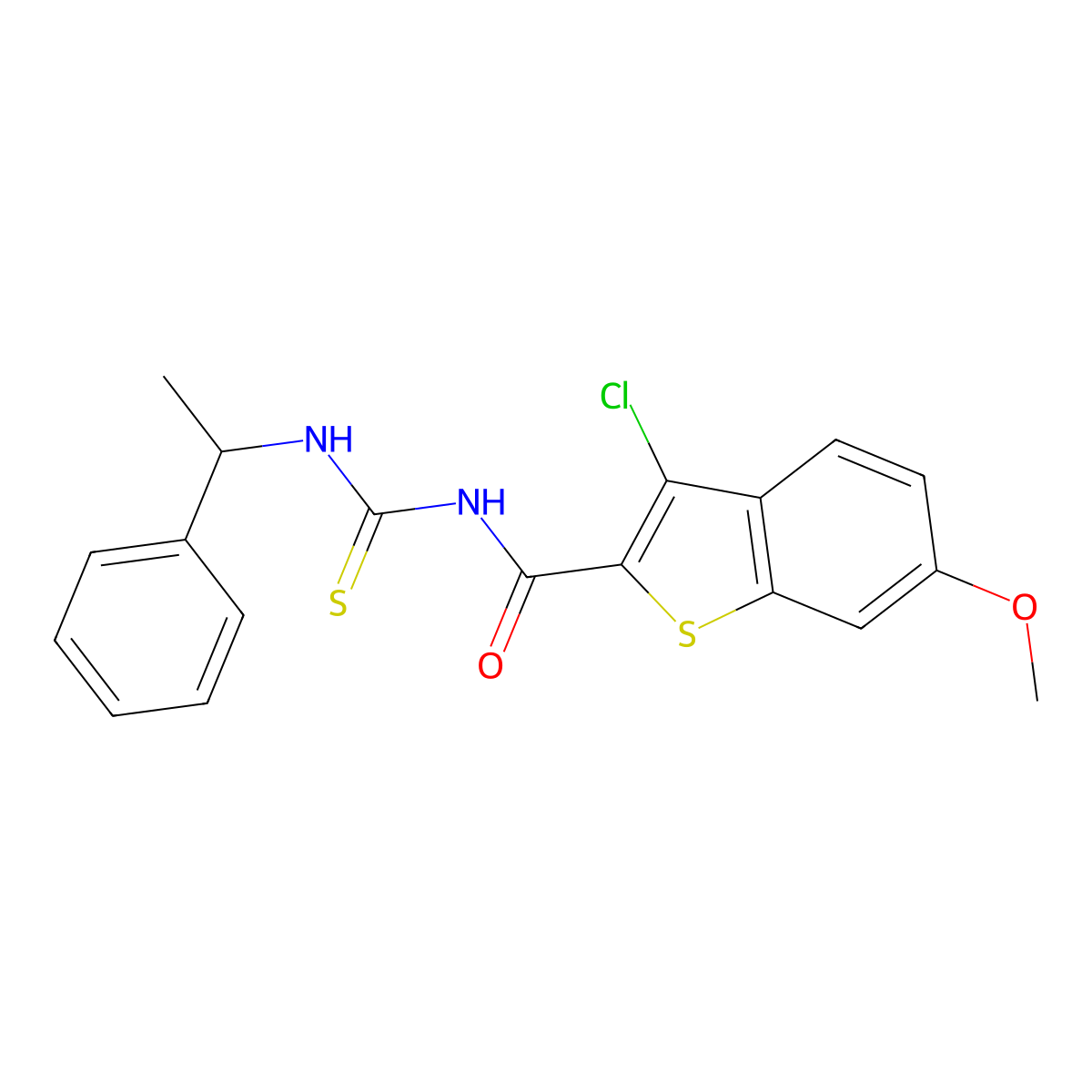 3-chloro-6-methoxy-N-(1-phenylethylcarbamothioyl)-1-benzothiophene-2-carboxamide molecular structure, CAS 642983-64-0