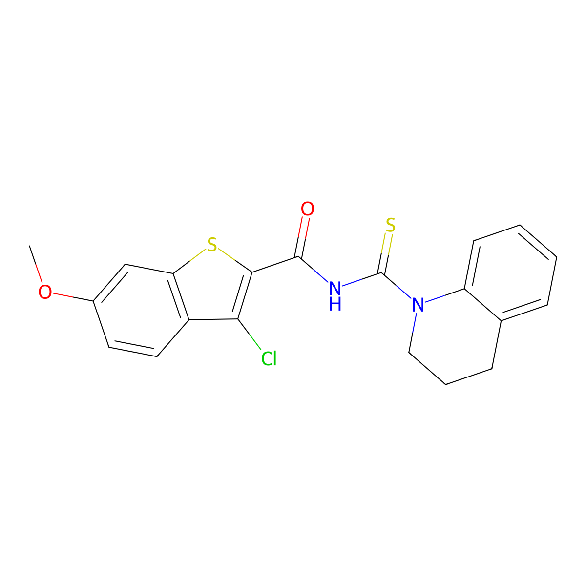 3-chloro-N-(3,4-dihydro-2H-quinoline-1-carbothioyl)-6-methoxy-1-benzothiophene-2-carboxamide molecular structure, CAS 642983-76-4