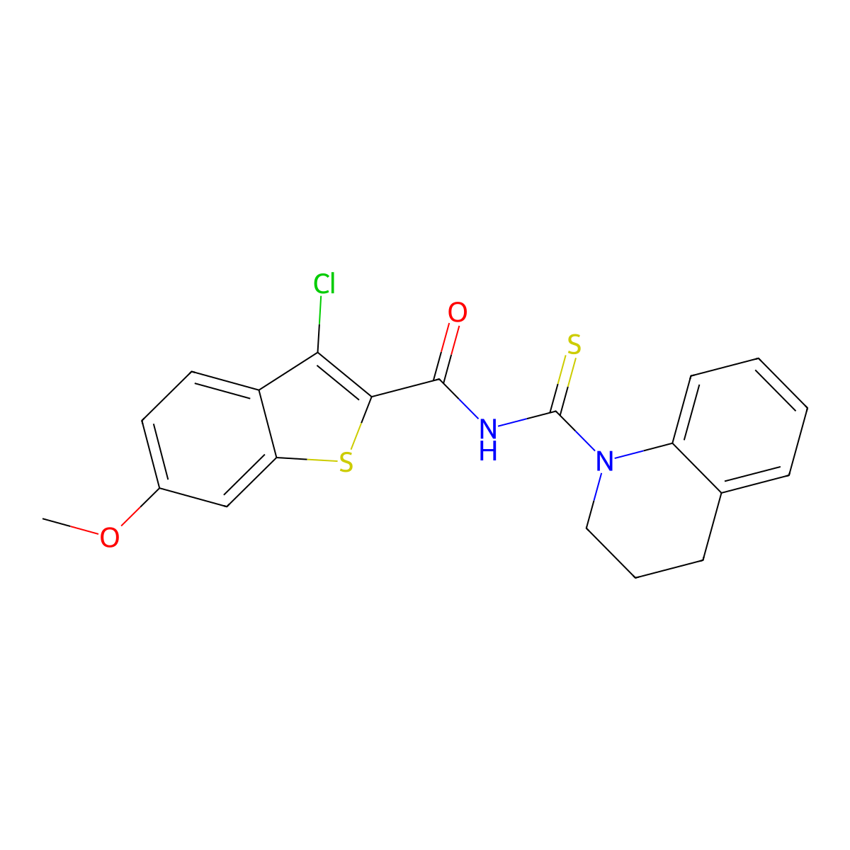 3-chloro-N-(3,4-dihydro-2H-quinoline-1-carbothioyl)-6-methoxy-1-benzothiophene-2-carboxamide molecular structure, CAS 642983-76-4