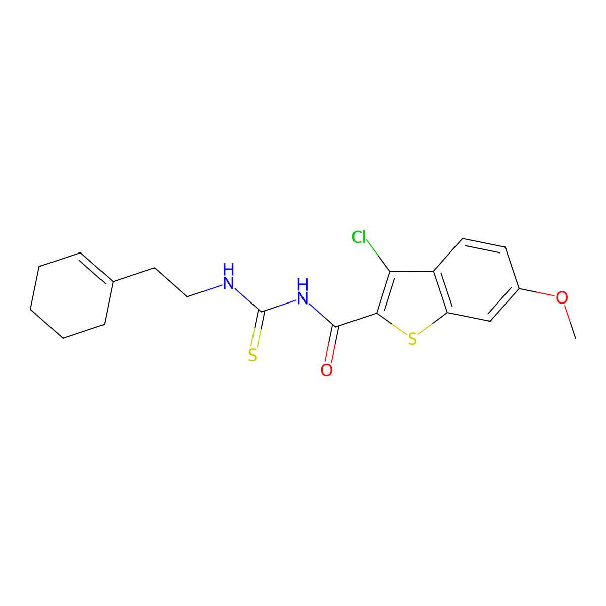 3-chloro-N-[2-(cyclohexen-1-yl)ethylcarbamothioyl]-6-methoxy-1-benzothiophene-2-carboxamide molecular structure, CAS 642983-80-0