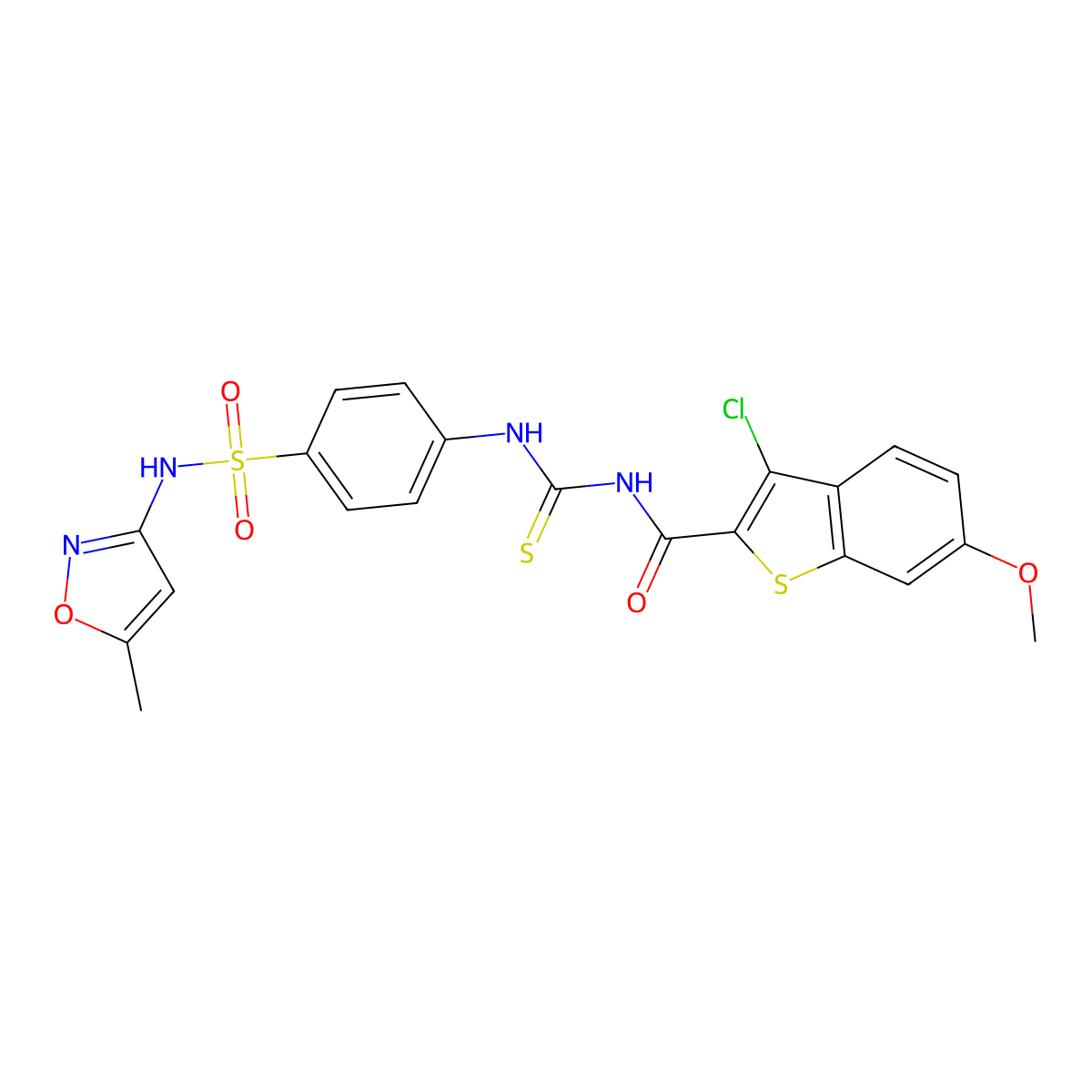 3-chloro-6-methoxy-N-[[4-[(5-methyl-1,2-oxazol-3-yl)sulfamoyl]phenyl]carbamothioyl]-1-benzothiophene-2-carboxamide molecular structure, CAS 642983-85-5