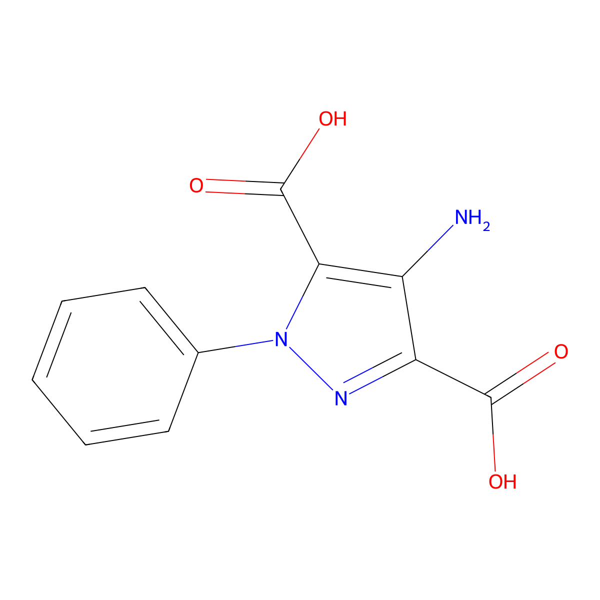 4-Amino-1-phenyl-1H-pyrazole-3,5-dicarboxylic acid molecular structure, CAS 64299-23-6