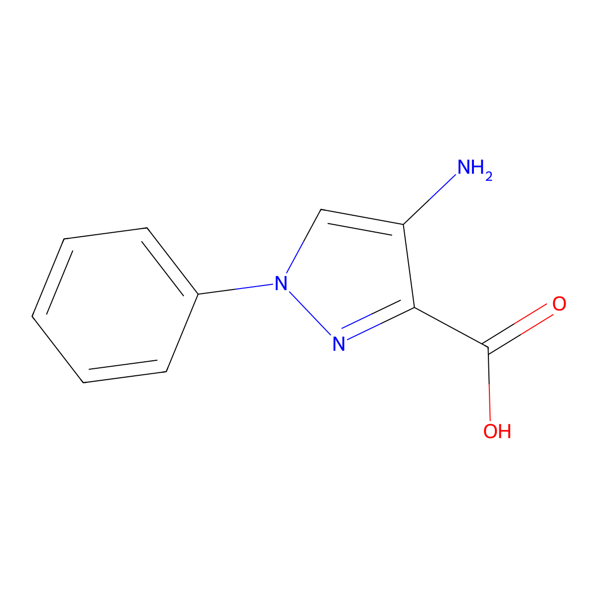 4-Amino-1-phenyl-1H-pyrazole-3-carboxylic acid molecular structure, CAS 64299-26-9