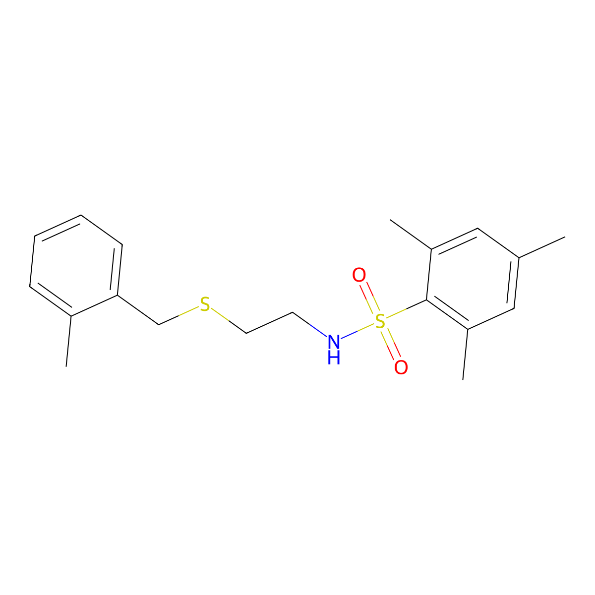 2,4,6-trimethyl-N-{2-[(2-methylbenzyl)sulfanyl]ethyl}benzenesulfonamide molecular structure, CAS 642995-72-0
