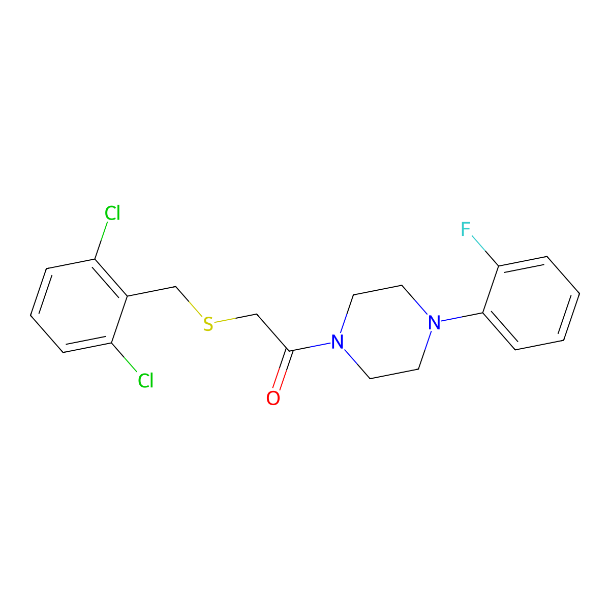 2-[(2,6-Dichlorobenzyl)sulfanyl]-1-[4-(2-fluorophenyl)piperazin-1-yl]ethanone molecular structure, CAS 642996-43-8