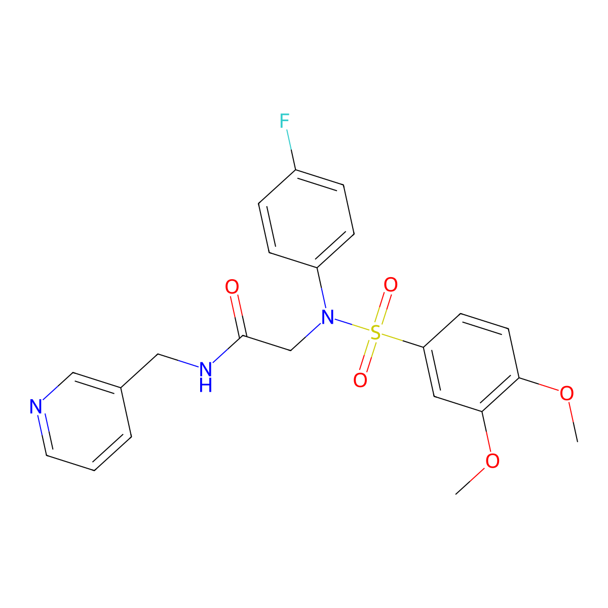 2-{[(3,4-dimethoxyphenyl)sulfonyl]-4-fluoroanilino}-N-(3-pyridinylmethyl)acetamide molecular structure, CAS 642996-44-9
