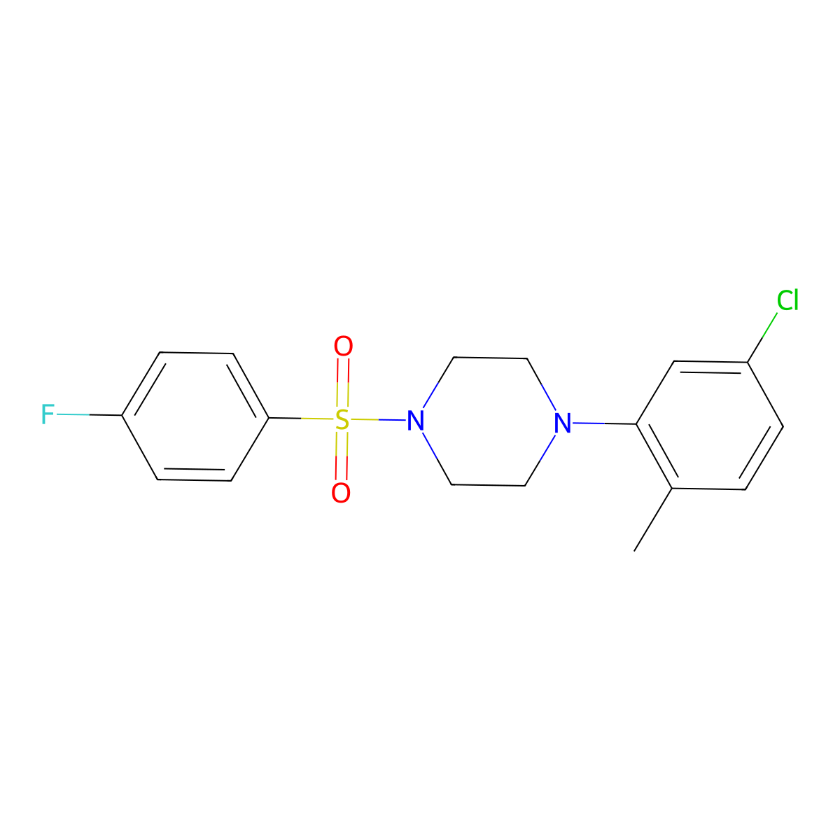 1-(5-Chloro-2-methylphenyl)-4-[(4-fluorophenyl)sulfonyl]piperazine molecular structure, CAS 642997-00-0