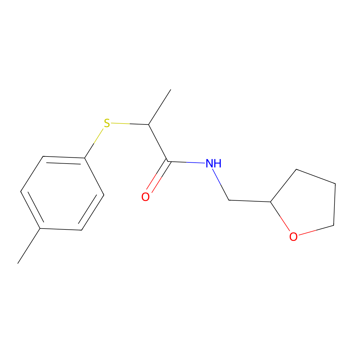 2-[(4-methylphenyl)thio]-N-(tetrahydro-2-furanylmethyl)propanamide molecular structure, CAS 642999-60-8