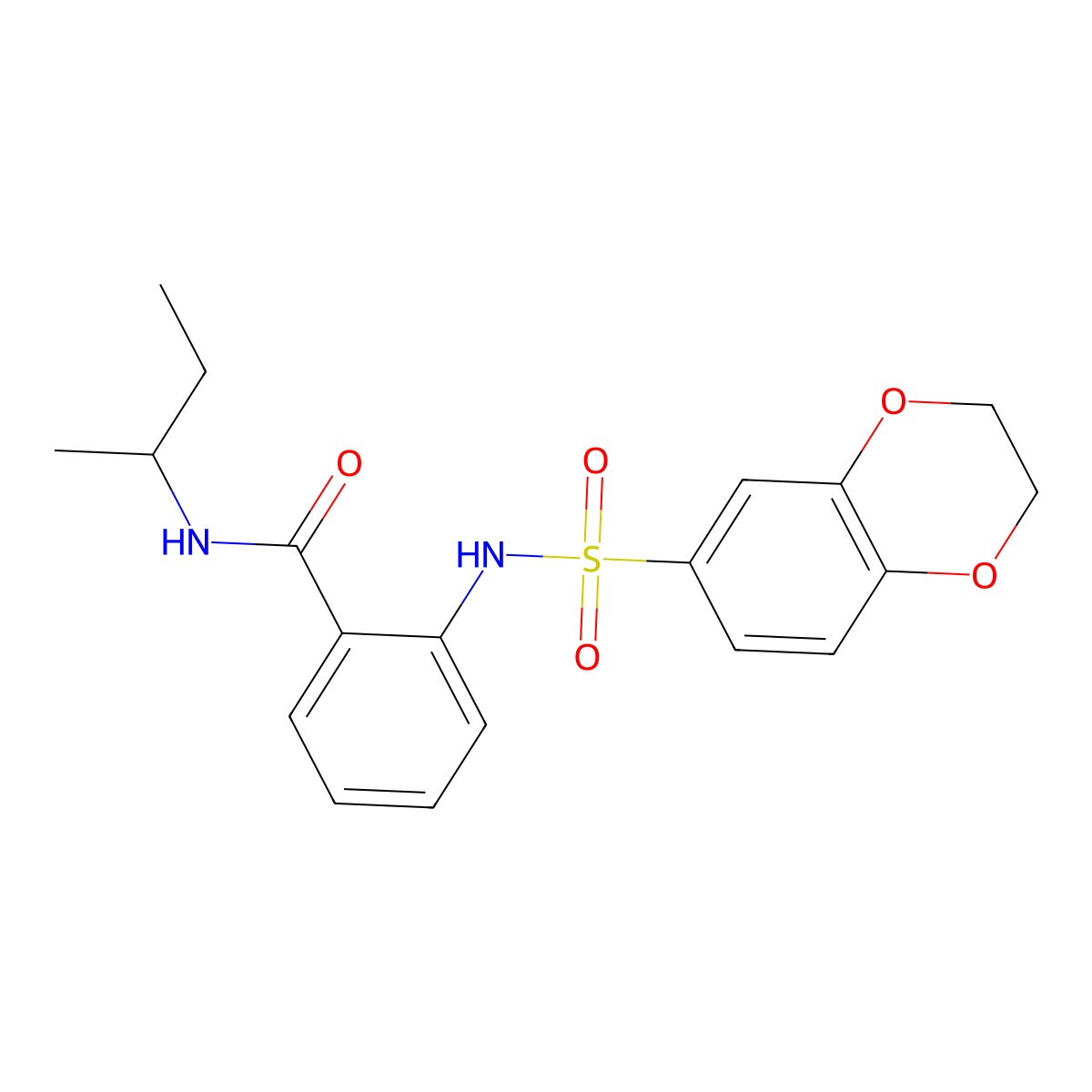 N-butan-2-yl-2-(2,3-dihydro-1,4-benzodioxin-6-ylsulfonylamino)benzamide molecular structure, CAS 642999-90-4