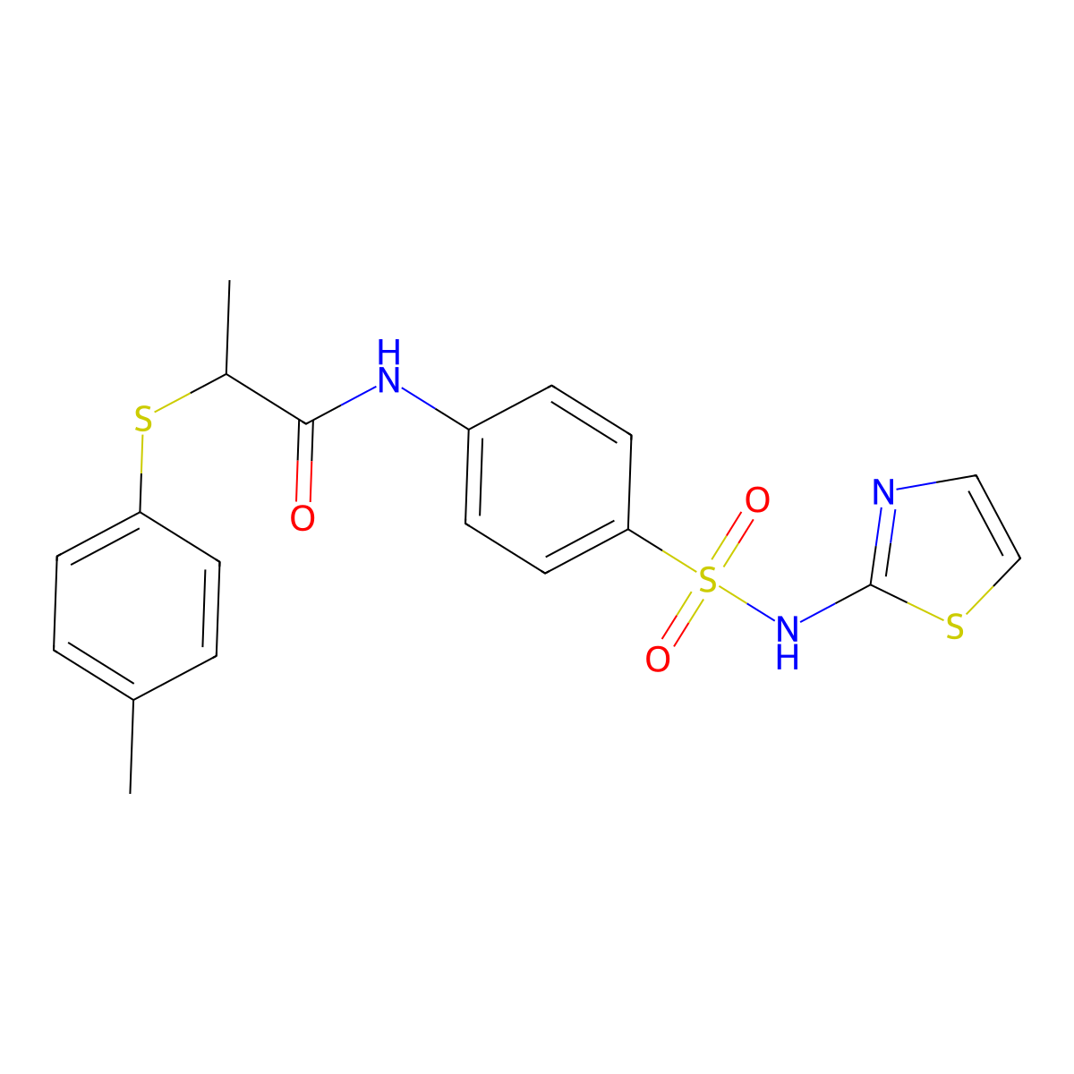 2-(4-methylphenyl)sulfanyl-N-[4-(1,3-thiazol-2-ylsulfamoyl)phenyl]propanamide molecular structure, CAS 643000-75-3
