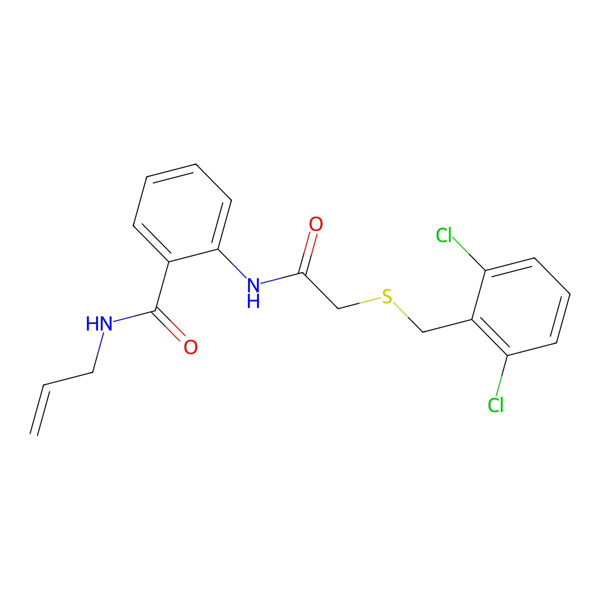 2-[[2-[(2,6-dichlorophenyl)methylsulfanyl]acetyl]amino]-N-prop-2-enylbenzamide molecular structure, CAS 643002-11-3