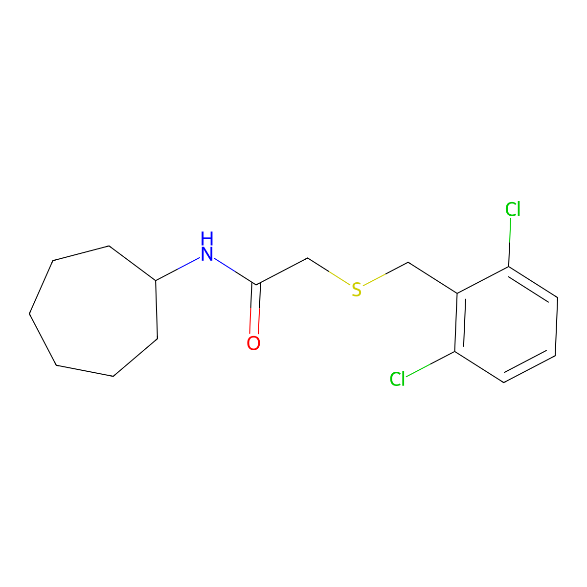 N-cycloheptyl-2-[(2,6-dichlorobenzyl)sulfanyl]acetamide molecular structure, CAS 643002-35-1