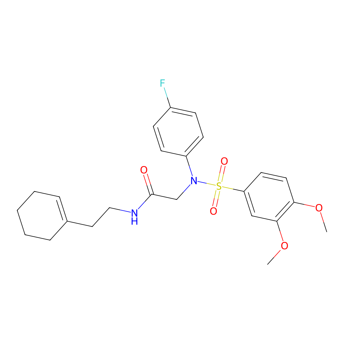 N-[2-(cyclohexen-1-yl)ethyl]-2-(N-(3,4-dimethoxyphenyl)sulfonyl-4-fluoroanilino)acetamide molecular structure, CAS 643004-82-4
