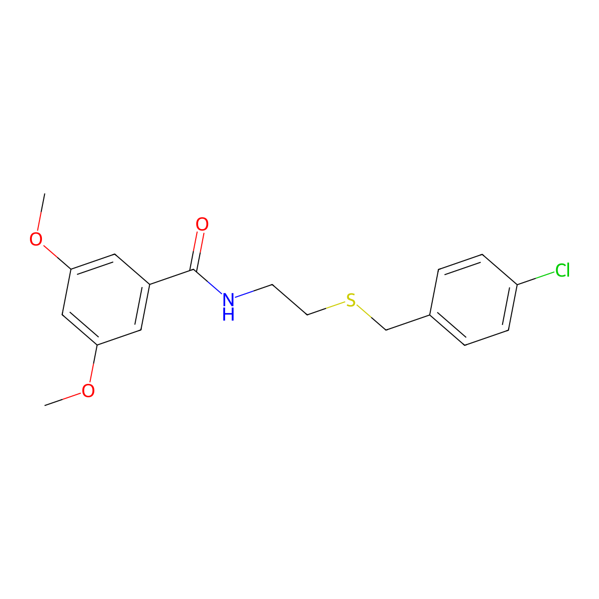 N-[2-[(4-chlorophenyl)methylsulfanyl]ethyl]-3,5-dimethoxybenzamide molecular structure, CAS 643005-10-1