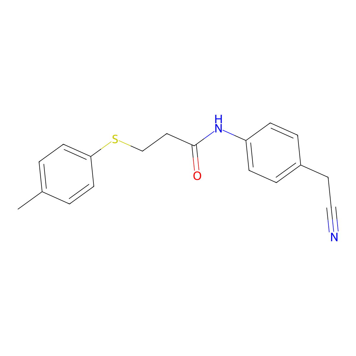 N-[4-(cyanomethyl)phenyl]-3-(4-methylphenyl)sulfanylpropanamide molecular structure, CAS 643005-59-8