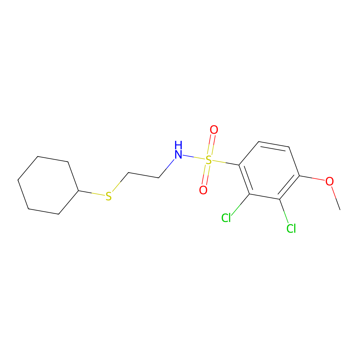 2,3-dichloro-N-(2-cyclohexylsulfanylethyl)-4-methoxybenzenesulfonamide molecular structure, CAS 643005-83-8