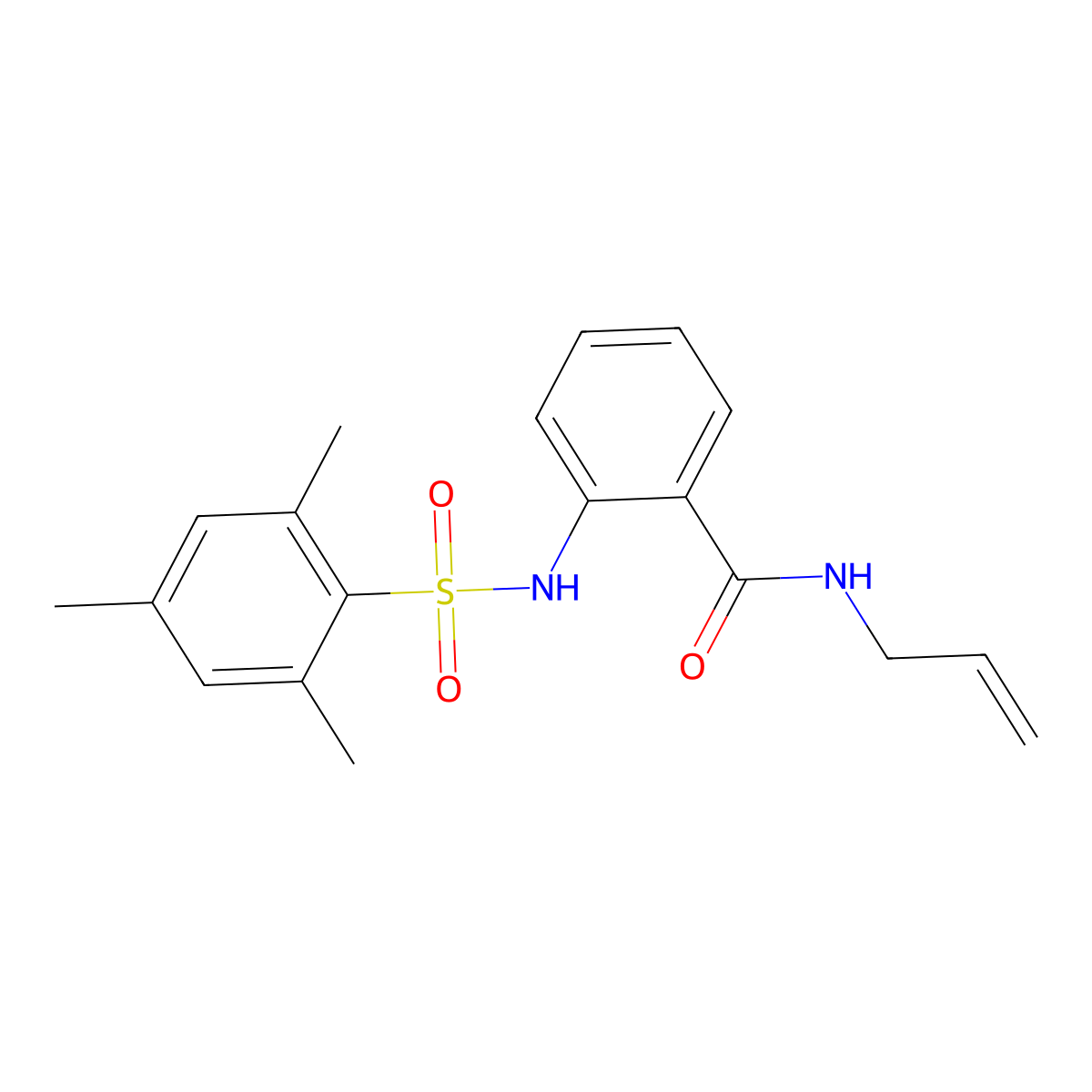 N-prop-2-enyl-2-[(2,4,6-trimethylphenyl)sulfonylamino]benzamide molecular structure, CAS 643006-24-0