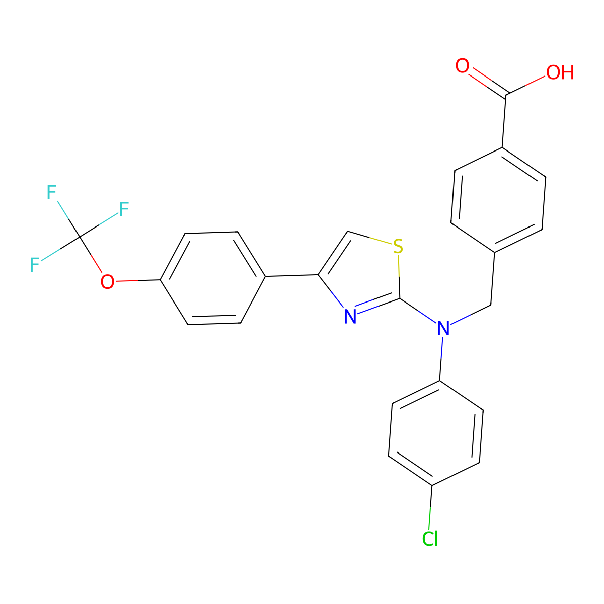 4-(((4-Chlorophenyl)(4-(4-(trifluoromethoxy)phenyl)thiazol-2-yl)amino)methyl)benzoic acid molecular structure, CAS 643012-93-5