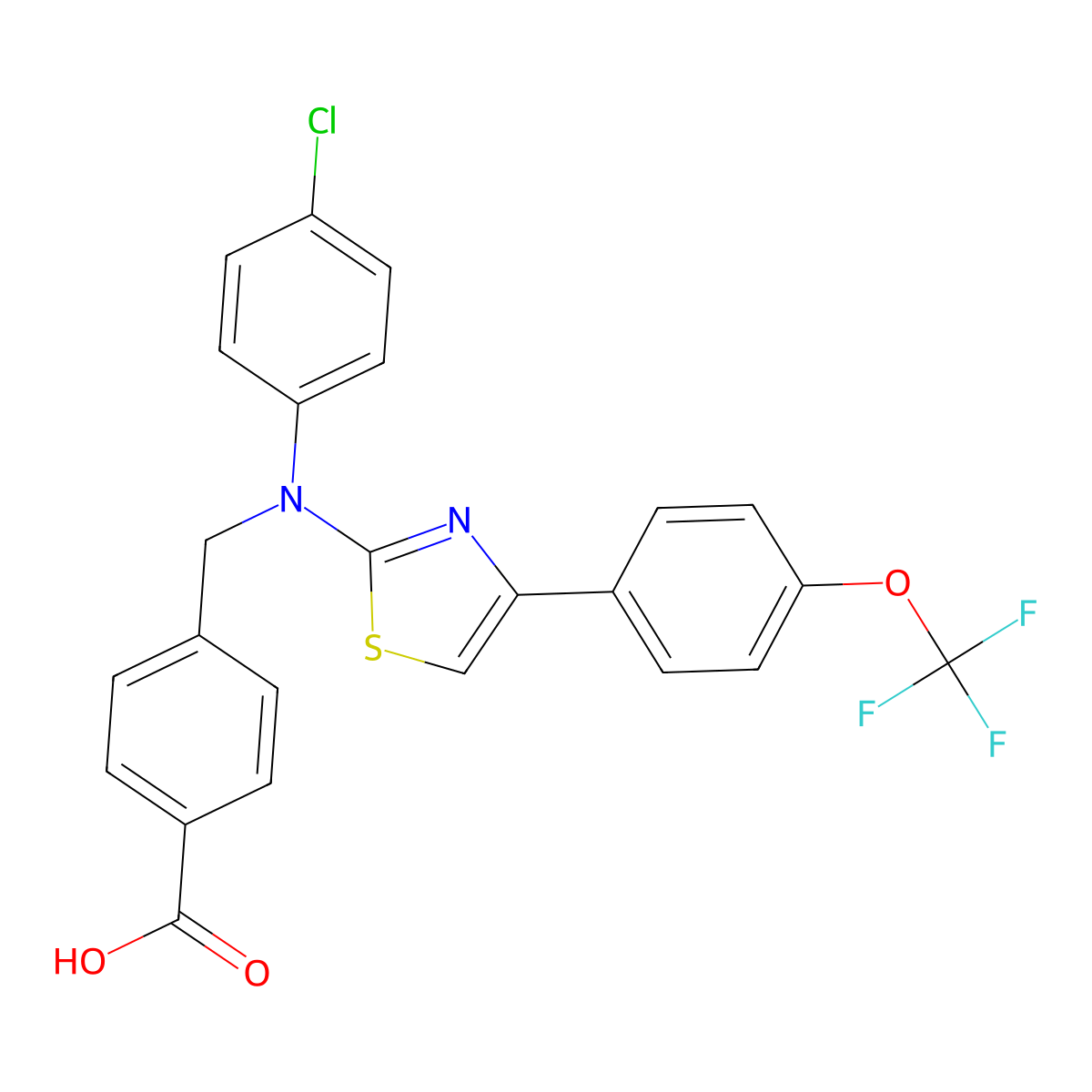 4-(((4-Chlorophenyl)(4-(4-(trifluoromethoxy)phenyl)thiazol-2-yl)amino)methyl)benzoic acid molecular structure, CAS 643012-93-5