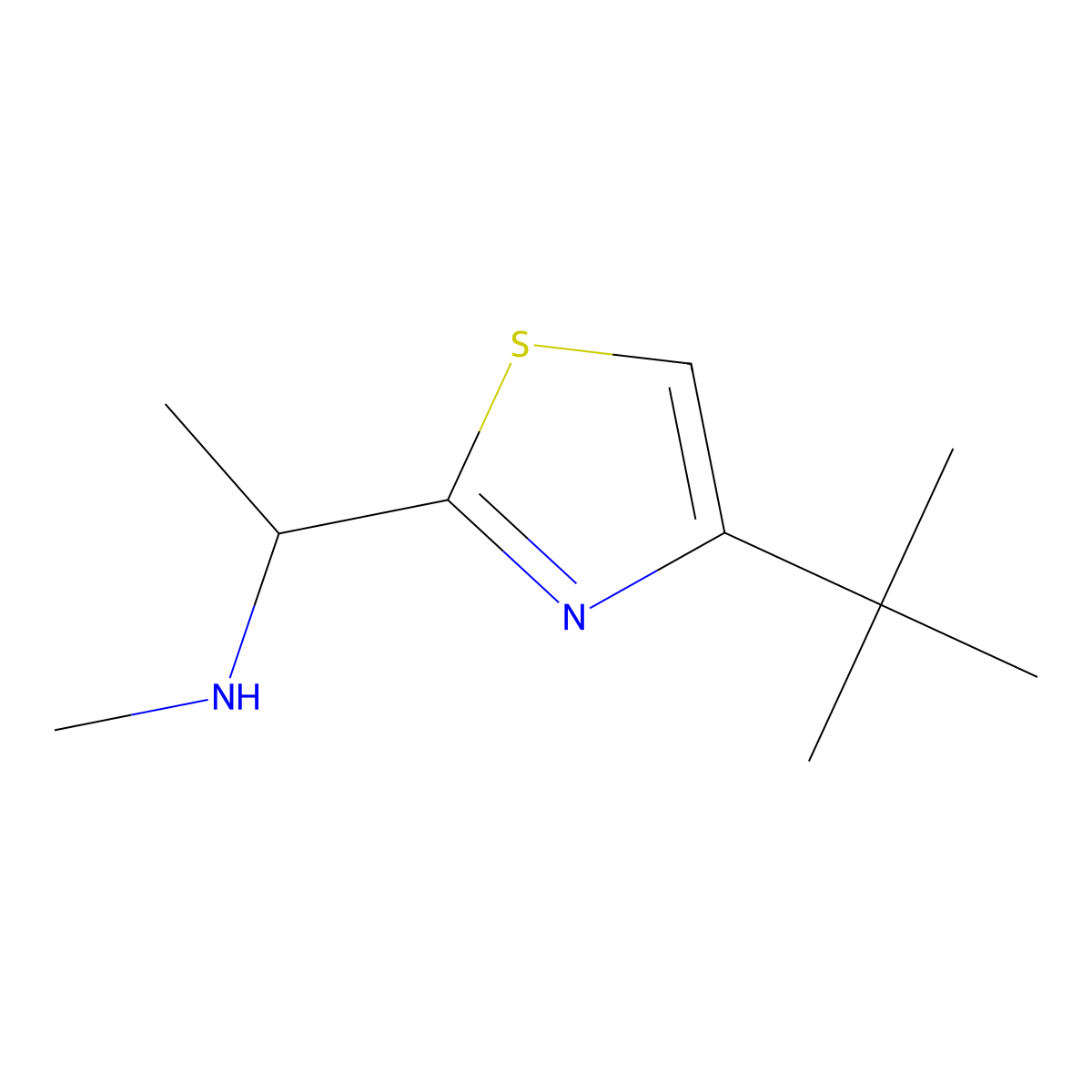 1-(4-(Tert-butyl)thiazol-2-yl)-N-methylethan-1-amine molecular structure, CAS 643024-30-0