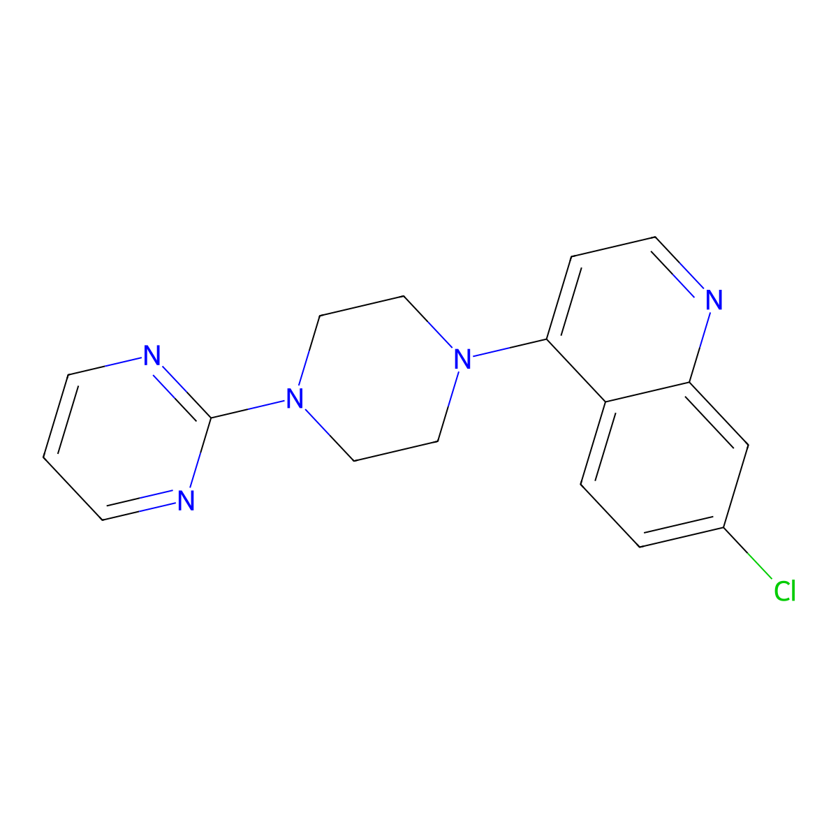 7-Chloro-4-(4-(pyrimidin-2-yl)piperazin-1-yl)quinoline molecular structure, CAS 643042-43-7