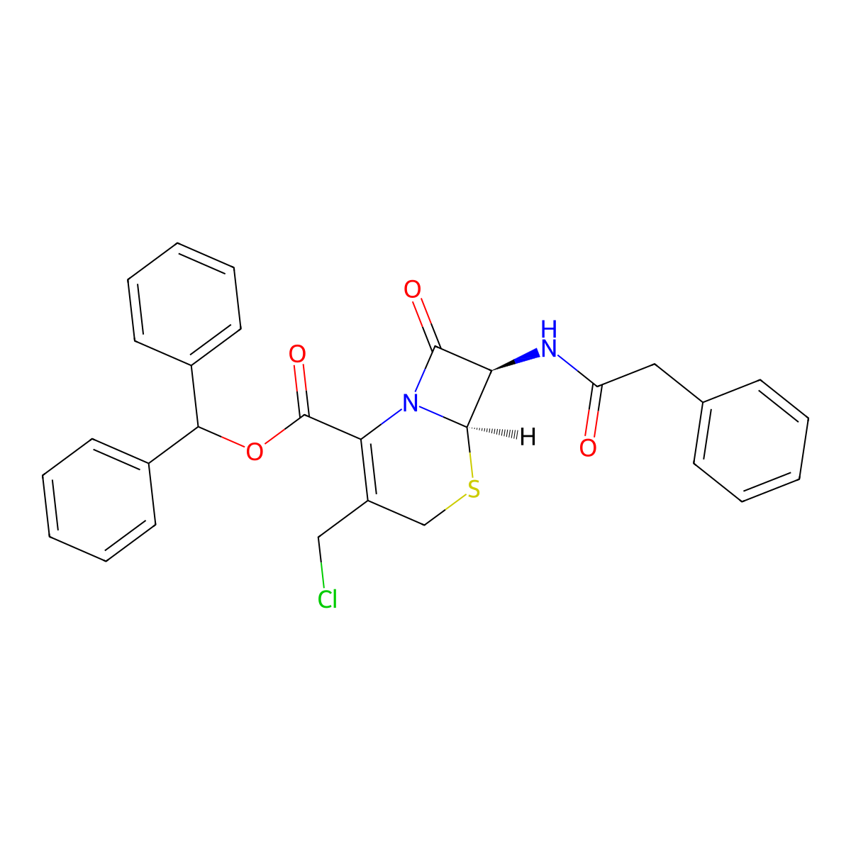 (6R,7R)-Benzhydryl 3-(chloromethyl)-8-oxo-7-(2-phenylacetamido)-5-thia-1-azabicyclo[4.2.0]oct-2-ene-2-carboxylate molecular structure, CAS 64308-63-0