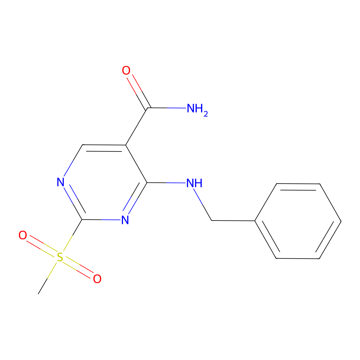 4-(Benzylamino)-2-(methylsulfonyl)pyrimidine-5-carboxamide molecular structure, CAS 643086-98-0