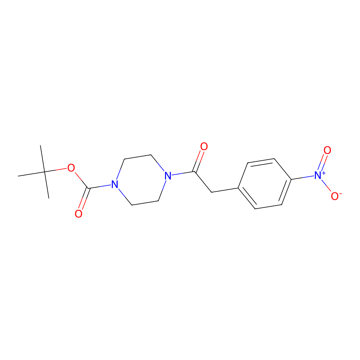 1-Piperazinecarboxylic acid, 4-[(4-nitrophenyl)acetyl]-, 1,1-dimethylethylester molecular structure, CAS 643087-38-1