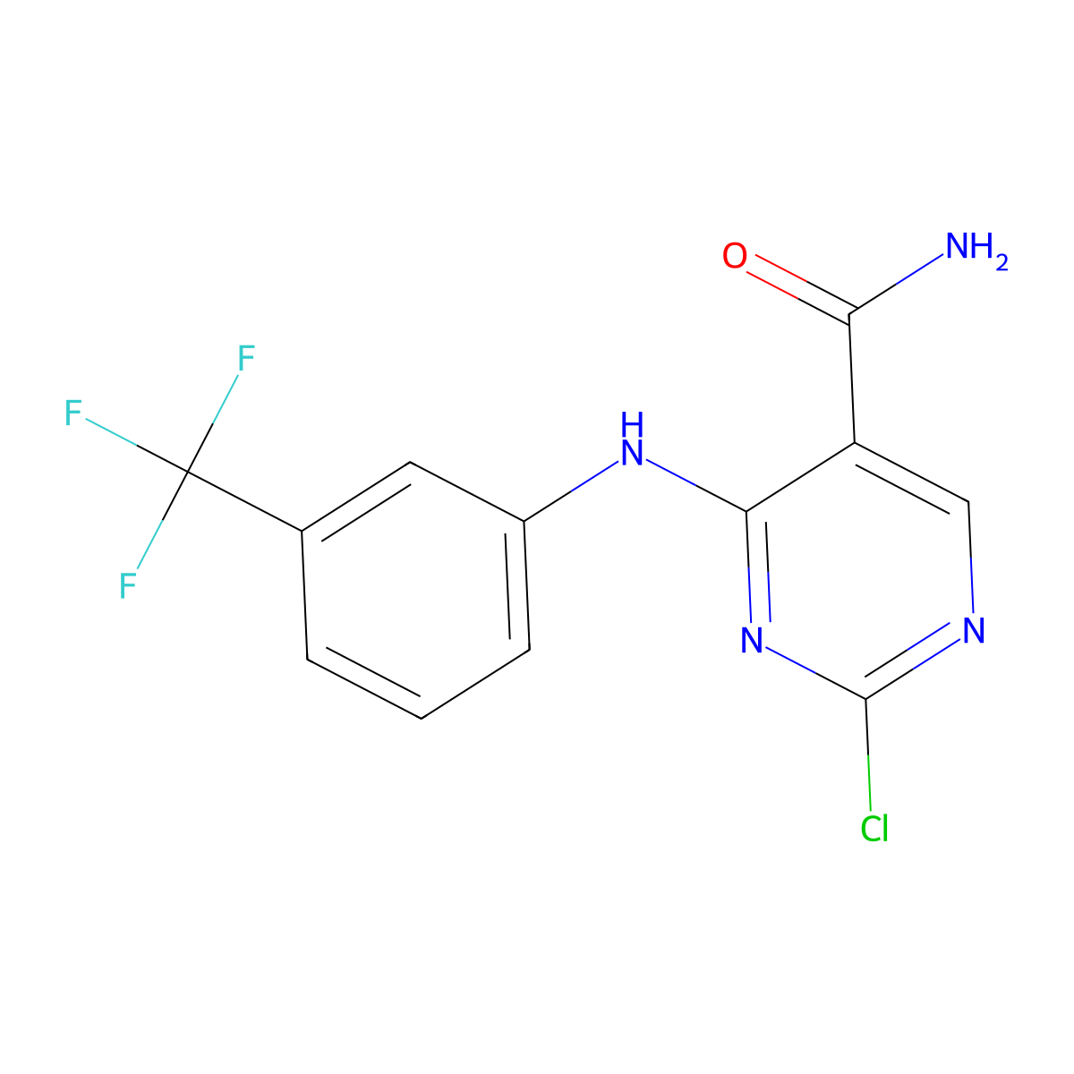 2-Chloro-4-(3-(trifluoromethyl)phenylamino)pyrimidine-5-carboxamide molecular structure, CAS 643088-22-6